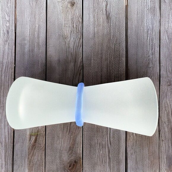 Vintage Frosted Glass Vase Vessel With Cobalt Blue Ring Glassware Vase Decor VTG - Picture 2 of 11